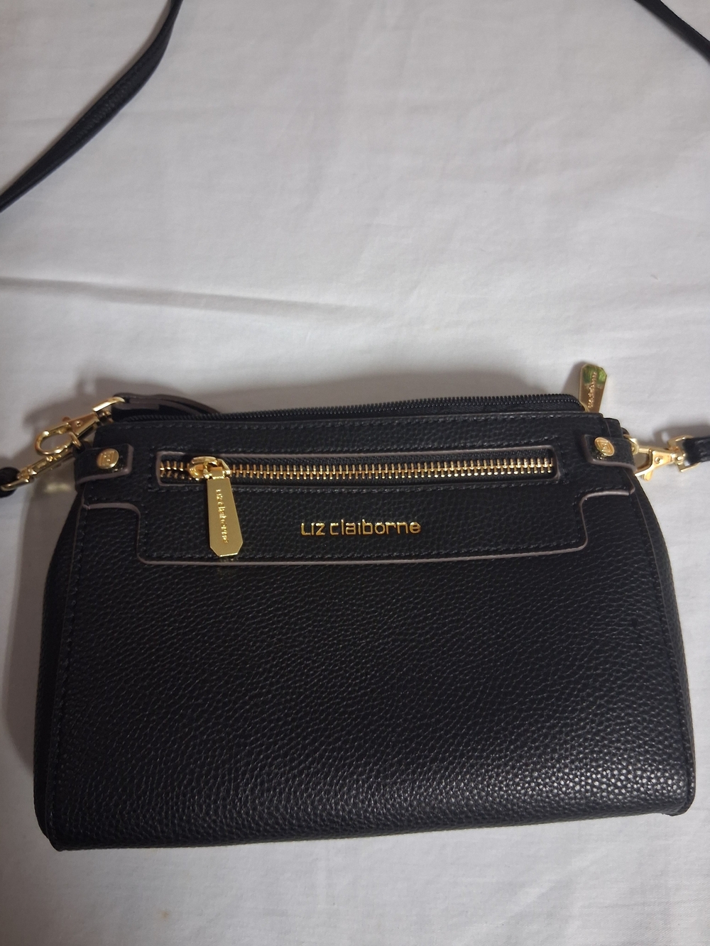 Liz Claiborne Black Pebbled Mini Crossbody with Gold Hardware